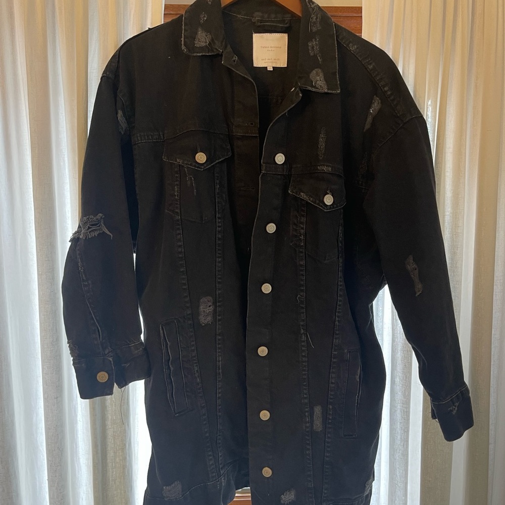 Zara black distressed jean jacket